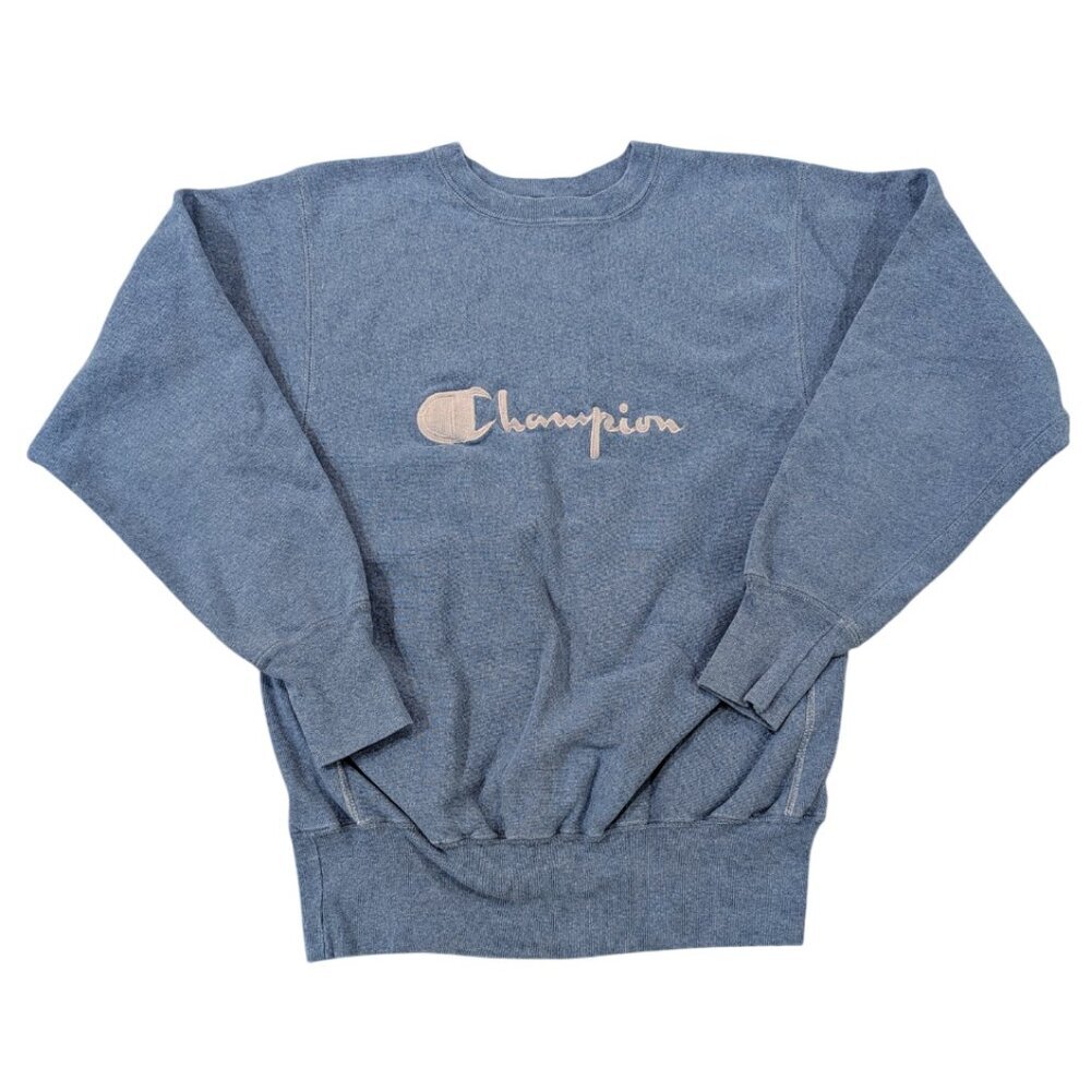 CHAMPION Vintage Sweatshirt L Reverse Weave USA Cotton Crewneck Dusty Blue 90's